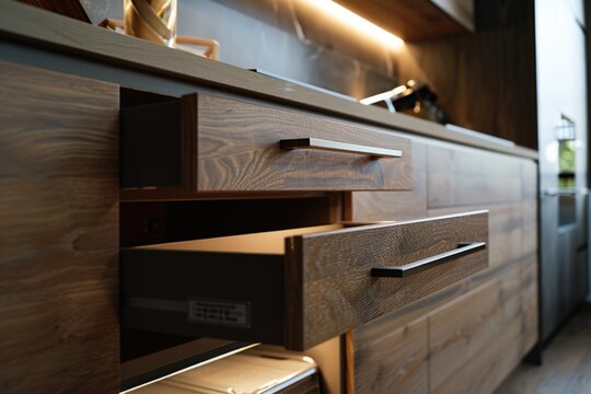A detailed view of a kitchen drawer. Suitable for home improvement projects