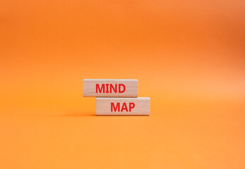 Mind Map symbol. Concept word Mind Map on wooden blocks. Beautiful orange background. Business and...