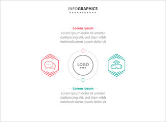 Naklejka premium Two infographics element. Vector illustration. Vector business template for presentation. Timeline with 2 option. Vector Infographic label design template with icons and 2 options or steps.