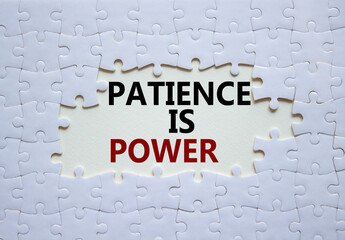 Patience is Power symbol. Concept words Patience is Power on white puzzle. Beautiful white background. Business and Patience is Power concept. Copy space.