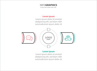 Obraz premium Two infographics element. Vector illustration. Vector business template for presentation. Timeline with 2 option. Vector Infographic label design template with icons and 2 options or steps.