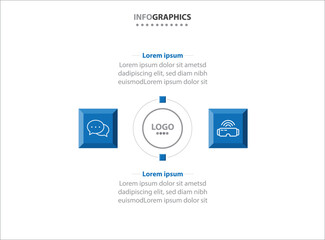 Fototapeta premium Two infographics element. Vector illustration. Vector business template for presentation. Timeline with 2 option. Vector Infographic label design template with icons and 2 options or steps.