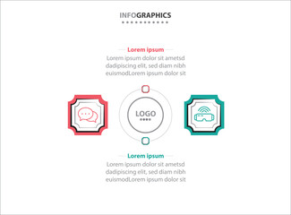 Two infographics element. Vector illustration. Vector business template for presentation. Timeline with 2 option. Vector Infographic label design template with icons and 2 options or steps.