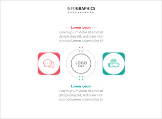 Obraz premium Two infographics element. Vector illustration. Vector business template for presentation. Timeline with 2 option. Vector Infographic label design template with icons and 2 options or steps.