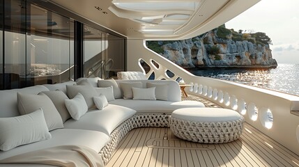 Exterior sofa on yacht, sofa has complex shapes that resemble generative design, luxury. Generative...