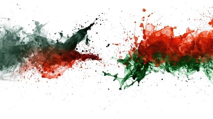 Vibrant red and green paint splatters on a clean white surface. Perfect for artistic projects or holiday designs
