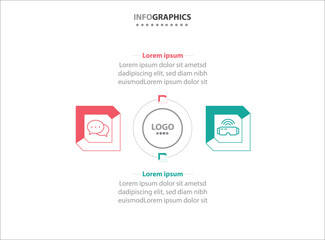 Two infographics element. Vector illustration. Vector business template for presentation. Timeline with 2 option. Vector Infographic label design template with icons and 2 options or steps.
