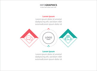 Two infographics element. Vector illustration. Vector business template for presentation. Timeline with 2 option. Vector Infographic label design template with icons and 2 options or steps.