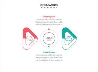Two infographics element. Vector illustration. Vector business template for presentation. Timeline with 2 option. Vector Infographic label design template with icons and 2 options or steps.
