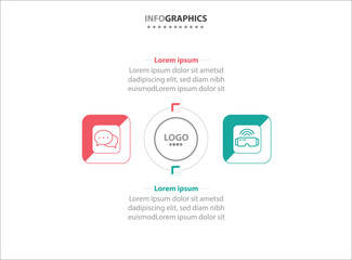 Two infographics element. Vector illustration. Vector business template for presentation. Timeline with 2 option. Vector Infographic label design template with icons and 2 options or steps.