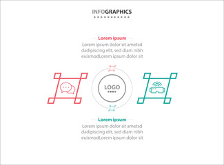 Naklejka premium Two infographics element. Vector illustration. Vector business template for presentation. Timeline with 2 option. Vector Infographic label design template with icons and 2 options or steps.