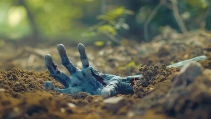 Zombie Hand Emerging from the Ground, Halloween Background 4k High-Quality animation video