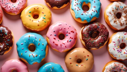 color donuts on pink background create with ai