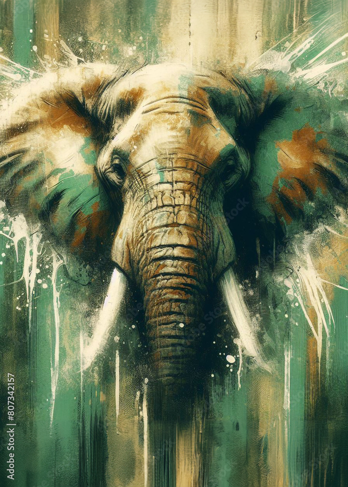 Sticker AI generated illustration of a digital painting capturing the grace and majesty of an elephant