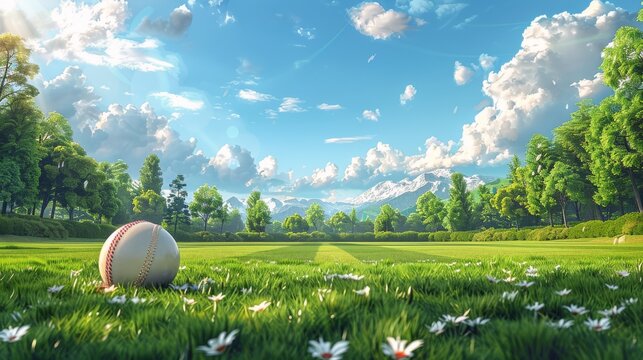 Baseball on Lush Green Field