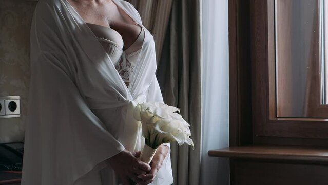 large female breasts close-up in beautiful lingerie