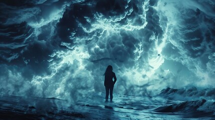 Obraz premium Resilience Amidst the Storm: Awe-Inspiring Silhouette Symbolizing Strength