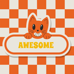 Sticker Awesome Positive Saying Vector Illustration in Retro Groovy Style