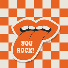 Sticker You Rock Positive Saying Vector Illustration in Retro Groovy Style