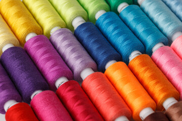 Set of colorful spools of thread