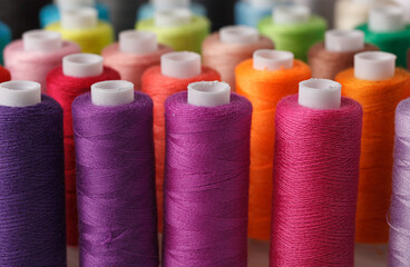 Set of colorful spools of thread