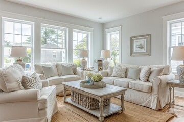 Bright and Airy Cape Cod Living Room with Coastal Decor and Natural Light