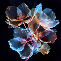 A colorful flower with a purple stem transparent neon