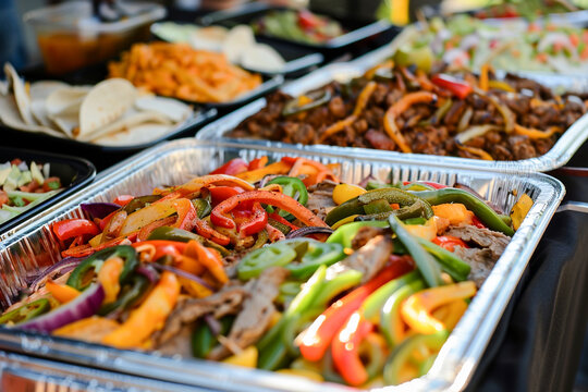 Fajitas platters at a family celebration, Mexican food concept, Generative AI