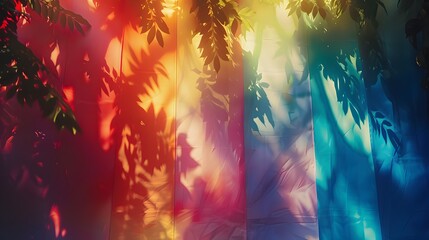A high-resolution portrait of a vibrant Pride-themed photo booth backdrop, featuring a large rainbow flag and ample copy space, perfect for event photography.