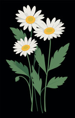 Enter a vector illustration featuring white flowers in a fusion of modern art and Art Deco styles. Bursting with vibrant colors against an artistic backdrop, it captures the timeless beauty of flowers