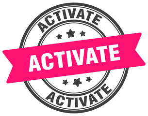 activate stamp. activate label on transparent background. round sign