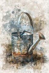 Colorful watercolor painting of a watering can, perfect for gardening enthusiasts