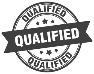 qualified stamp. qualified label on transparent background. round sign
