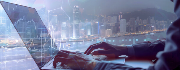 Business Professional Analyzing Stock Market Over Cityscape