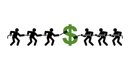 Obraz na płótnie Canvas Businessmen pull money. People share profit . Concept of making financial profit
