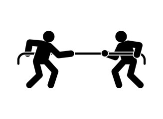 Tug of war sign. People are pulling rope. Concept of confrontation between two companies. Competition sign