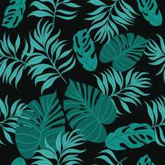 Hand drawn summer floral and tropical leaves pattern