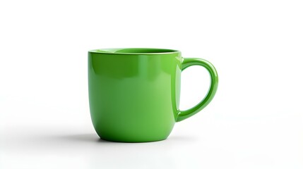 Green Ceramic Mug on a white Background. Mockup Template with Copy Space