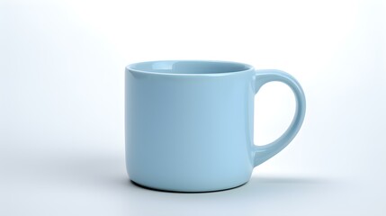 Obraz premium Light Blue Ceramic Mug on a white Background. Mockup Template with Copy Space