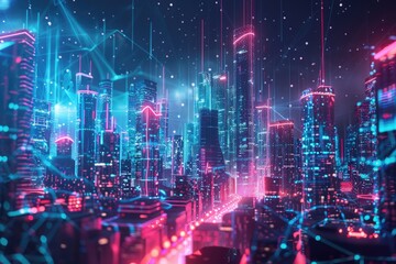 A modern cityscape with vibrant neon lights, perfect for urban backgrounds