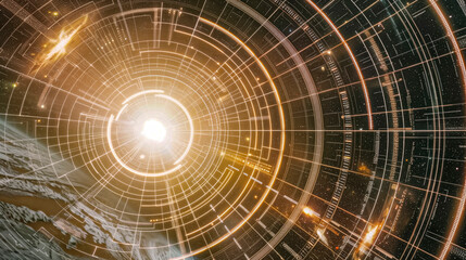 Fototapeta premium Cosmic AI Technology Grid with Glowing Core