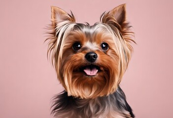 Fototapeta premium perro pequeño alegre sobre fondo rosado