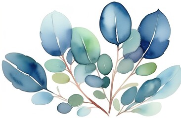 Leaves background, watercolor, turquoise