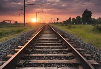 Obraz premium vías del ferrocarril hacia un atardecer