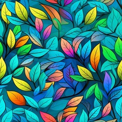 Turquoise Background with Leaves
