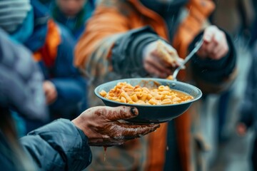 Giving a meal to a homeless people, kindness, fight homelessness , fighting poverty , helping the need