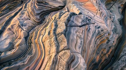 Geological rock formations, close-up of striations and colors at magic hour 