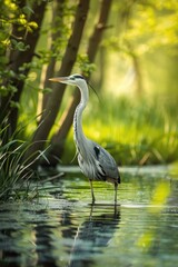 Fototapeta premium A majestic bird standing in a body of water, suitable for nature-themed designs