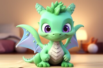 Fototapeta premium 3D cute baby dragon, playful pose