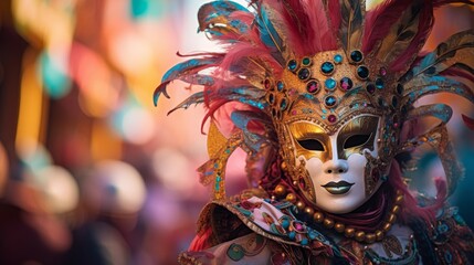 vibrant Greek carnival with colorful masks and street performers